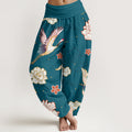 Print Cranes Peonies Pattern Women's Elastic Waist Harem Pure Cotton Pants