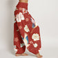 Print Cranes Peonies Pattern Women's Elastic Waist Harem Pure Cotton Pants