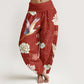 Print Cranes Peonies Pattern Women's Elastic Waist Harem Pure Cotton Pants