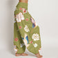 Print Cranes Peonies Pattern Women's Elastic Waist Harem Pure Cotton Pants