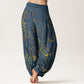 Print Lotus Flowers Leaves Pattern Women's Elastic Waist Harem Cotton Pants