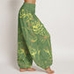 Print Lotus Flowers Leaves Pattern Women's Elastic Waist Harem Cotton Pants