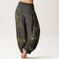 Print Lotus Flowers Leaves Pattern Women's Elastic Waist Harem Cotton Pants