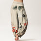 Print Cranes Plum Blossoms Pattern Women's Elastic Waist Harem Cotton Pants