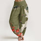 Print Cranes Plum Blossoms Pattern Women's Elastic Waist Harem Cotton Pants
