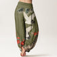 Print Cranes Plum Blossoms Pattern Women's Elastic Waist Harem Cotton Pants