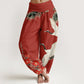 Print Cranes Plum Blossoms Pattern Women's Elastic Waist Harem Cotton Pants