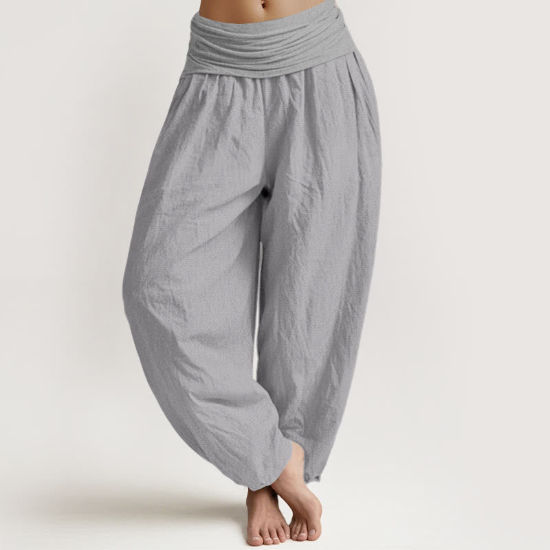 Pure Cotton LightGrey Women's Elastic Waist Harem Pants