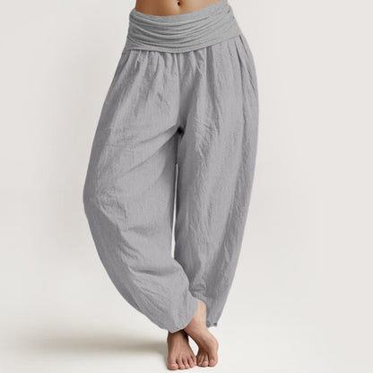 Pure Cotton LightGrey Women's Elastic Waist Harem Pants