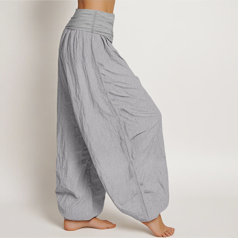 Pure Cotton LightGrey Women's Elastic Waist Harem Pants
