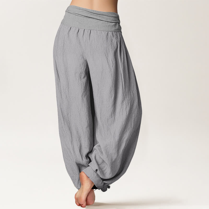 Pure Cotton LightGrey Women's Elastic Waist Harem Pants