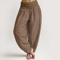 Pure Cotton Plain Tan Women's Elastic Waist Harem Pants