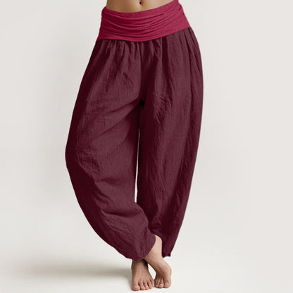 Pure Cotton Plain Maroon Women's Elastic Waist Harem Pants