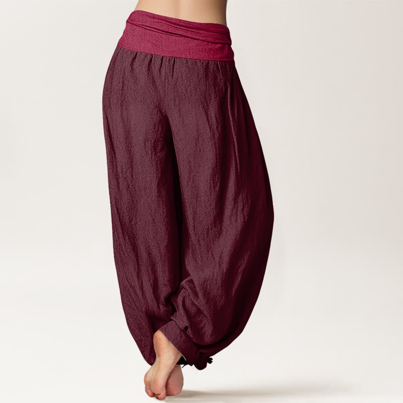 Pure Cotton Plain Maroon Women's Elastic Waist Harem Pants