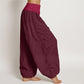 Pure Cotton Plain Maroon Women's Elastic Waist Harem Pants