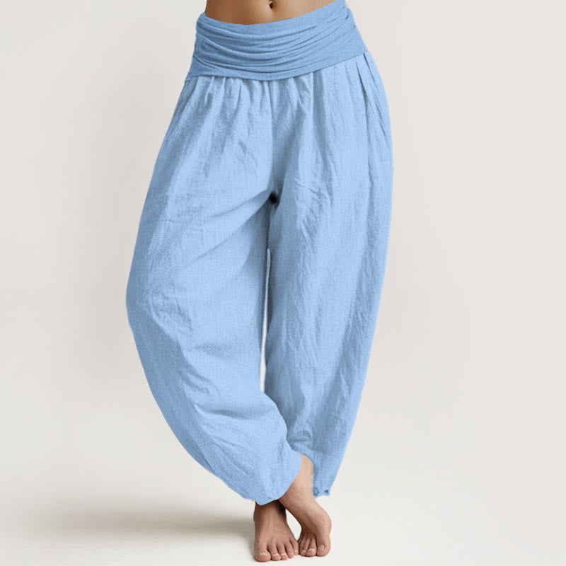 Pure Cotton Light Sky Blue Women's Elastic Waist Harem Pants