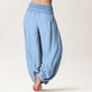 Pure Cotton Light Sky Blue Women's Elastic Waist Harem Pants