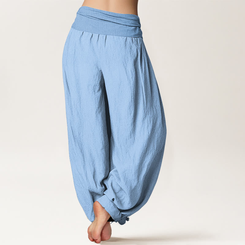 Pure Cotton Light Sky Blue Women's Elastic Waist Harem Pants