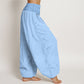 Pure Cotton Light Sky Blue Women's Elastic Waist Harem Pants