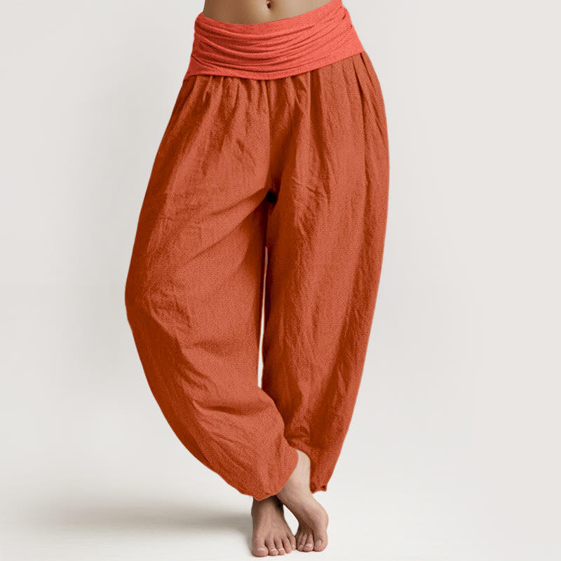 Orangered Women's Pure Cotton Elastic Waist Harem  Pants