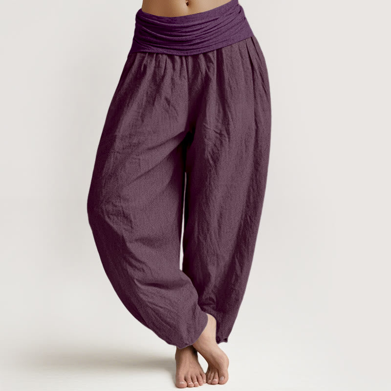Purple Pure Cotton Women's Elastic Waist Harem  Pants