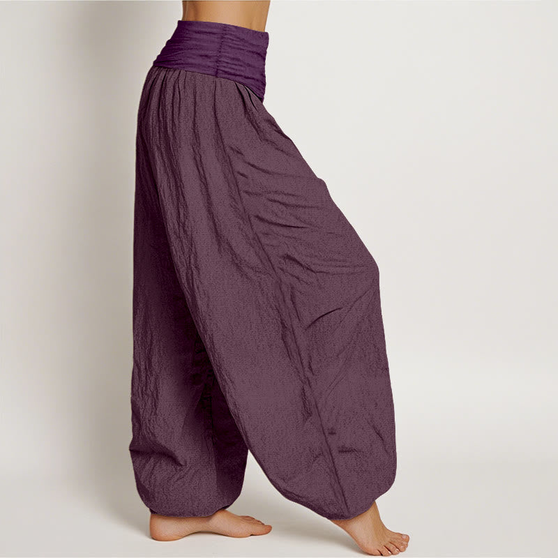 Purple Pure Cotton Women's Elastic Waist Harem  Pants