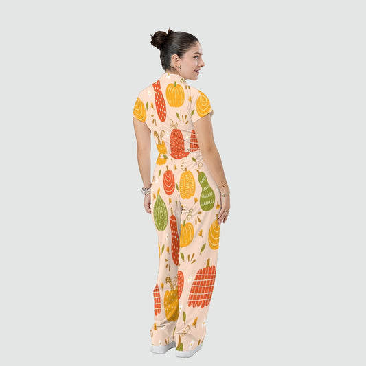 Women's Relaxed Fit Thanksgiving Day Print Scrub Jumpsuit TJ10171