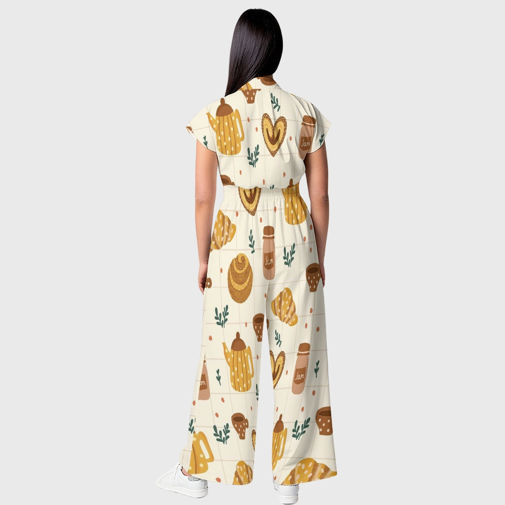 Women's Button-Up Thanksgiving Day Print Scrub Jumpsuit TJ101712