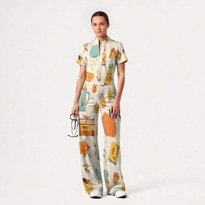 Women's Slim Fit Thanksgiving Day Print Scrub Jumpsuit TJ10202