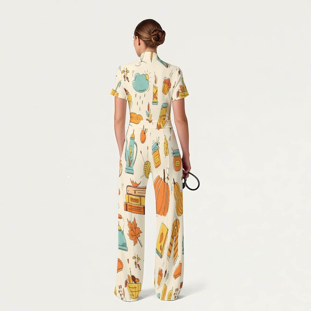 Women's Slim Fit Thanksgiving Day Print Scrub Jumpsuit TJ10202