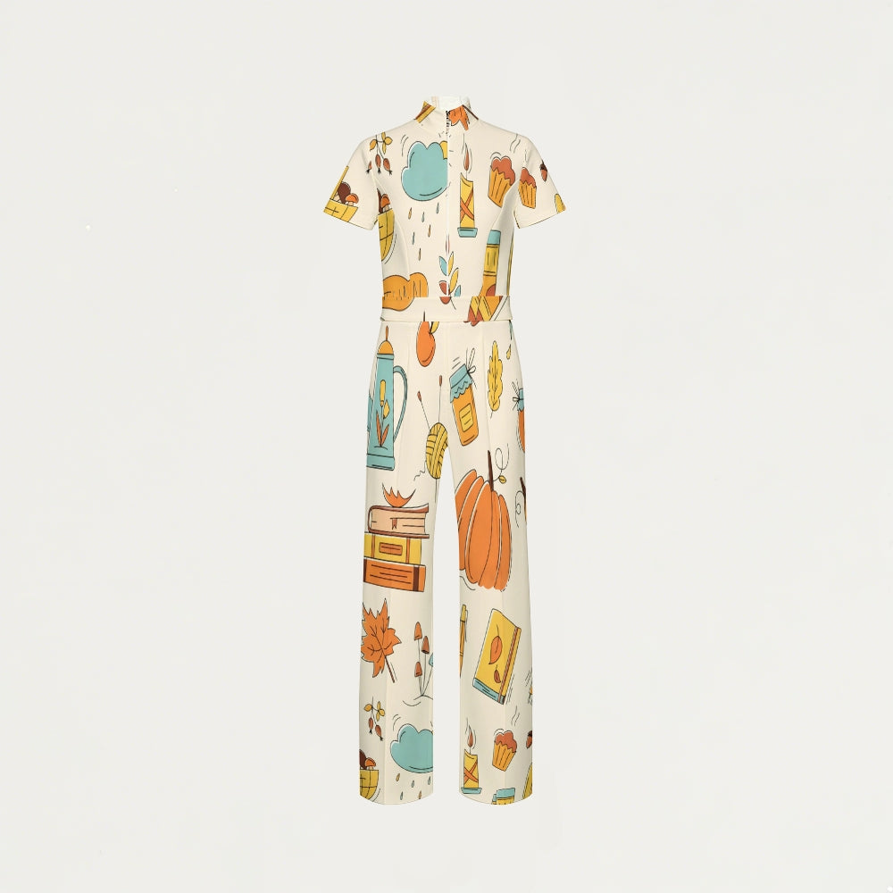 Women's Slim Fit Thanksgiving Day Print Scrub Jumpsuit TJ10202