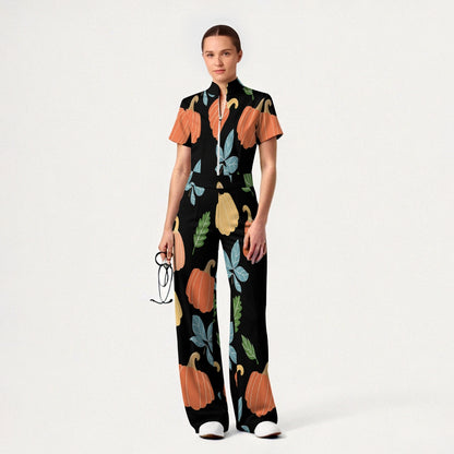 Women's Slim Fit Thanksgiving Day Print Scrub Jumpsuit TJ10203