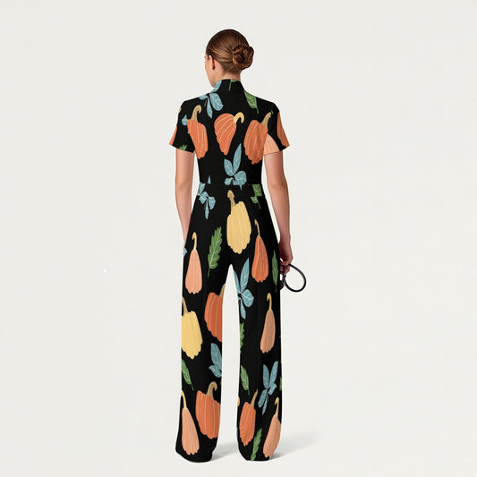Women's Slim Fit Thanksgiving Day Print Scrub Jumpsuit TJ10203