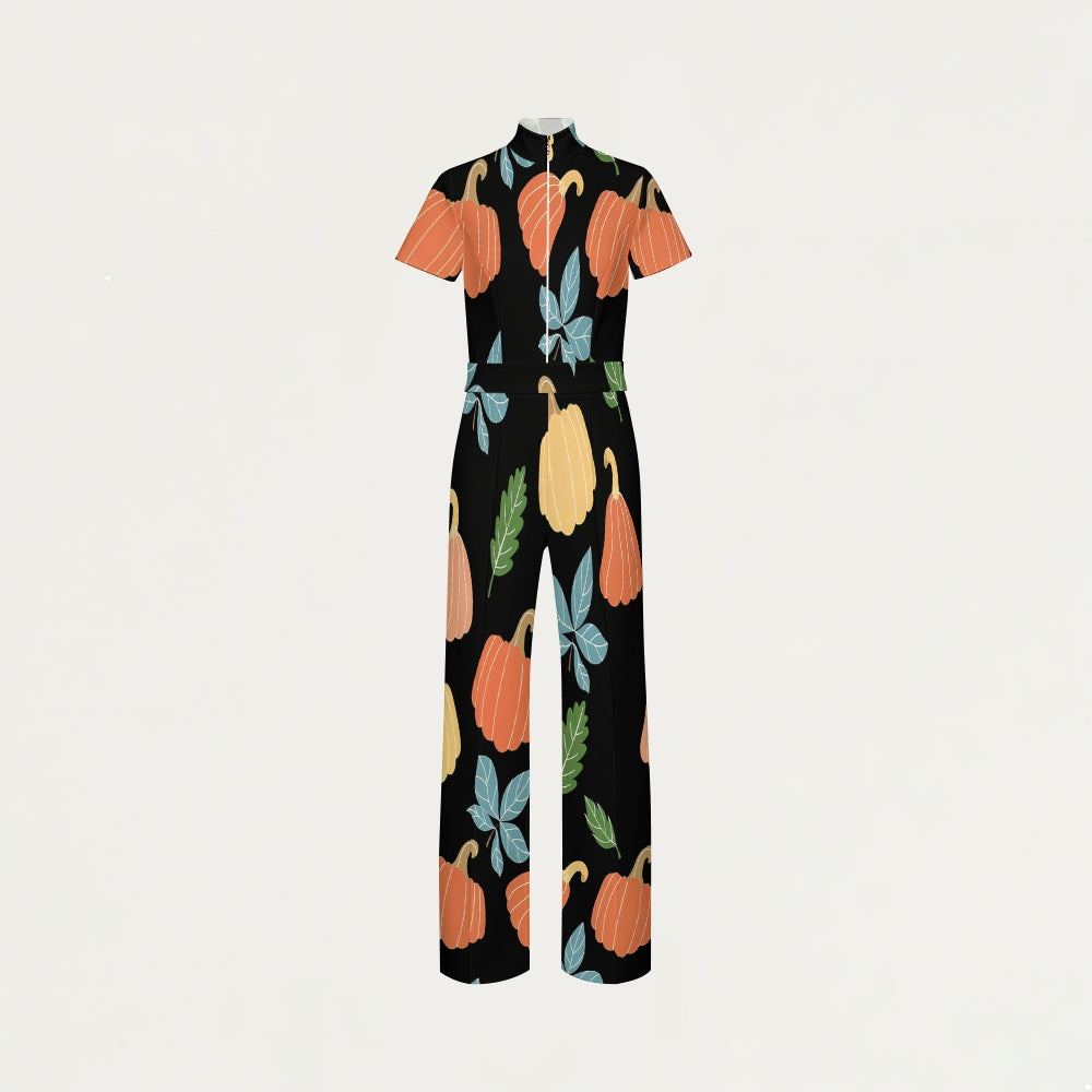 Women's Slim Fit Thanksgiving Day Print Scrub Jumpsuit TJ10203