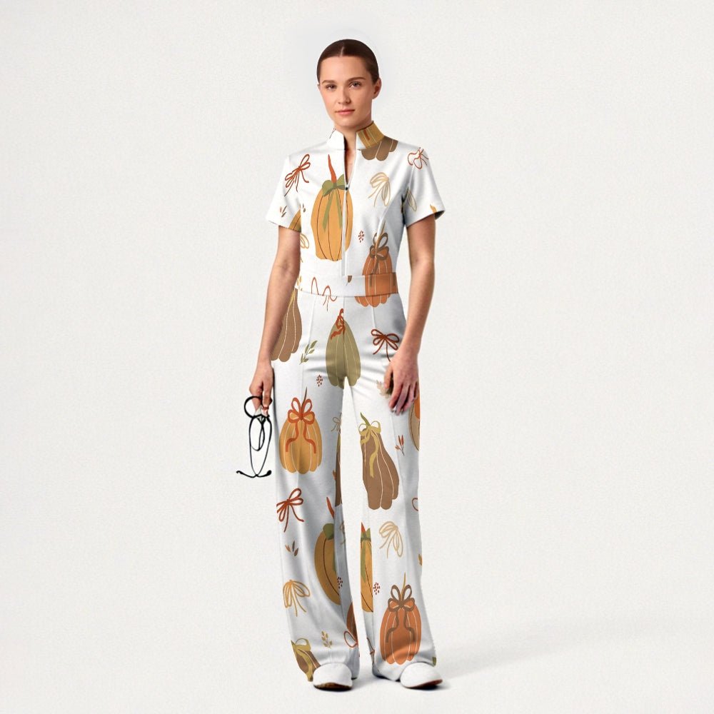 Women's Slim Fit Thanksgiving Day Print Scrub Jumpsuit TJ10204