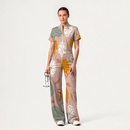 Women's Slim Fit Thanksgiving Day Print Scrub Jumpsuit TJ10205