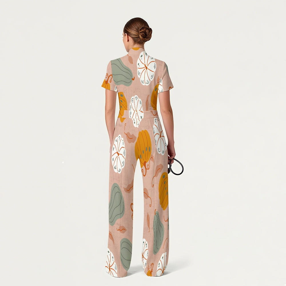 Women's Slim Fit Thanksgiving Day Print Scrub Jumpsuit TJ10205