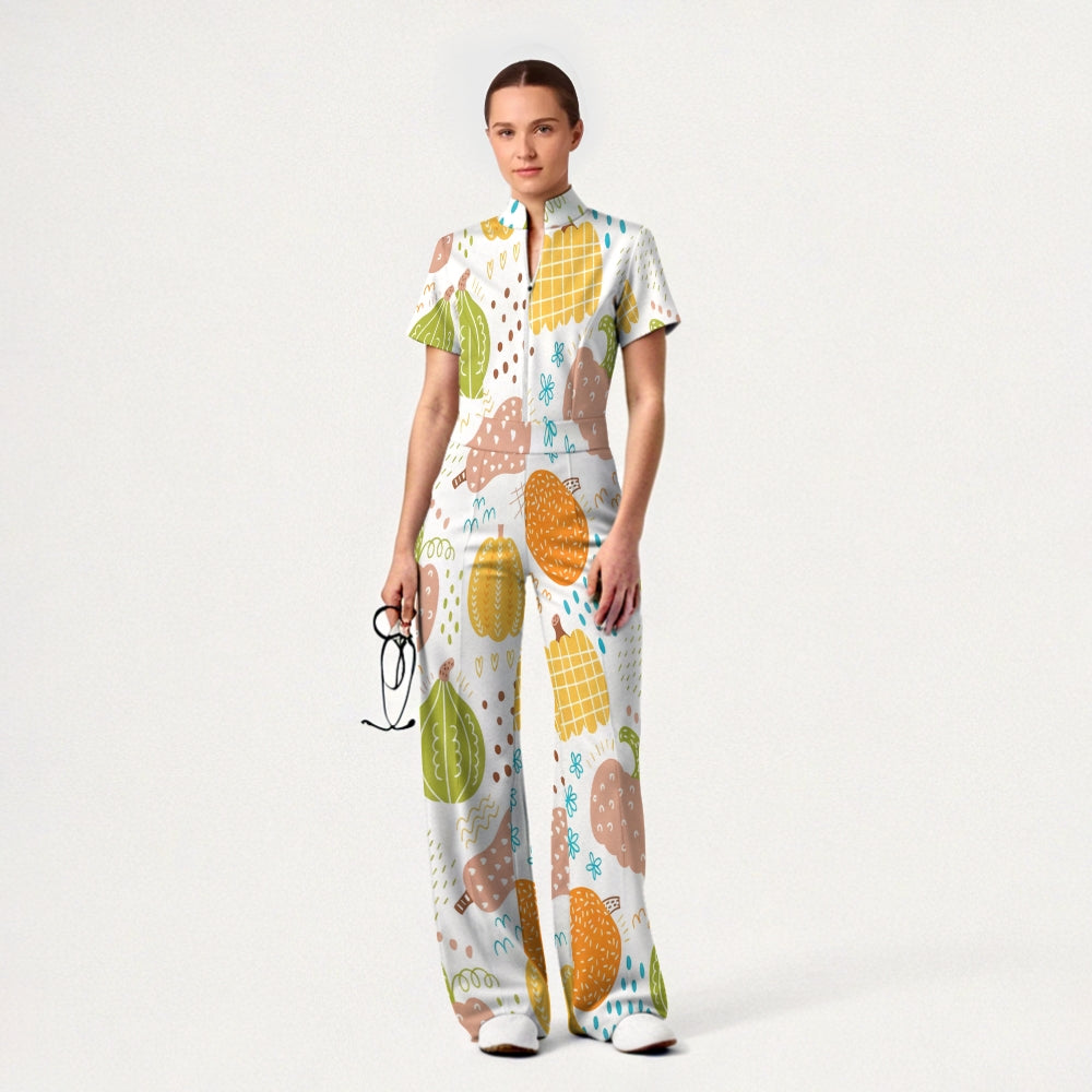 Women's Slim Fit Thanksgiving Day Print Scrub Jumpsuit TJ10206