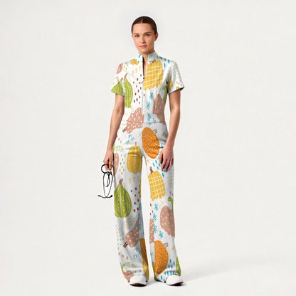Women's Slim Fit Thanksgiving Day Print Scrub Jumpsuit TJ10206