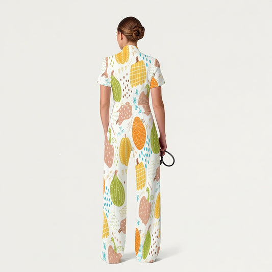 Women's Slim Fit Thanksgiving Day Print Scrub Jumpsuit TJ10206
