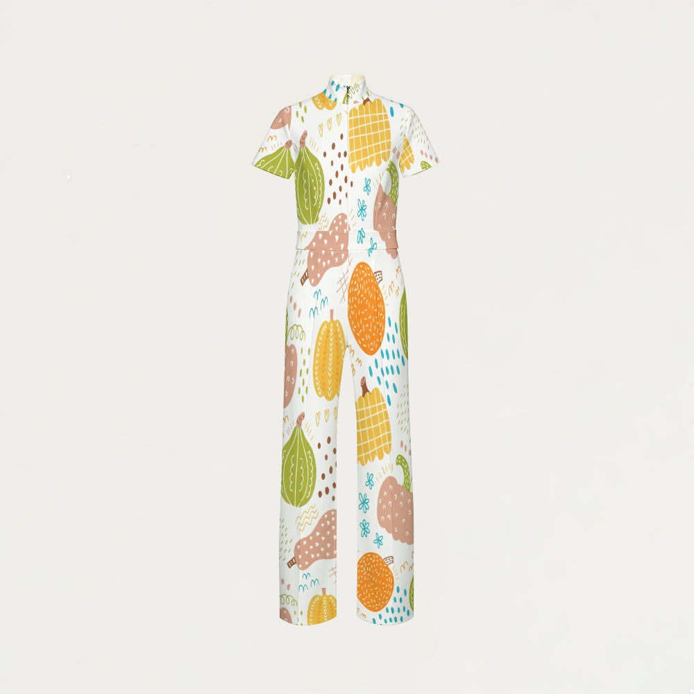 Women's Slim Fit Thanksgiving Day Print Scrub Jumpsuit TJ10206