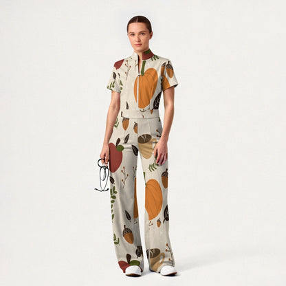 Women's Slim Fit Thanksgiving Day Print Scrub Jumpsuit TJ10207