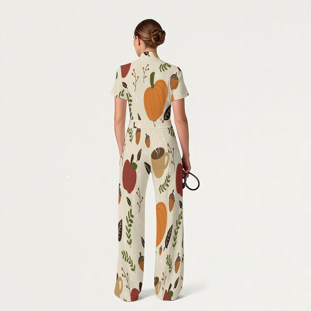 Women's Slim Fit Thanksgiving Day Print Scrub Jumpsuit TJ10207