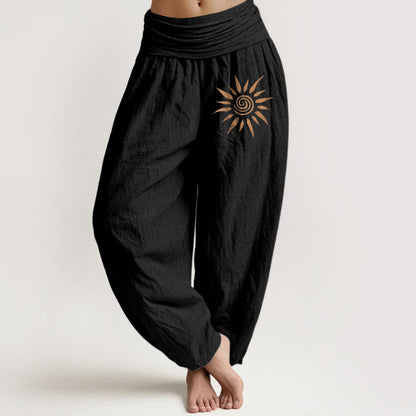 Spiral Center Sun Pattern Women's Elastic Waist Harem Pure Cotton Pants