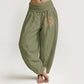 Spiral Center Sun Pattern Women's Elastic Waist Harem Pure Cotton Pants