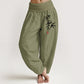 Pure Cotton Bamboo Zen Pattern Women's Elastic Waist Harem Pants