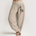 Pure Cotton Bamboo Zen Pattern Women's Elastic Waist Harem Pants
