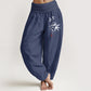 Pure Cotton Bamboo Zen Pattern Women's Elastic Waist Harem Pants