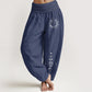 Sun Moon Stars Pattern Women's Elastic Waist Harem Pure Cotton Pants