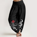 Pure Cotton Dragon Sun Moon Pattern Women's Elastic Waist Harem Pants